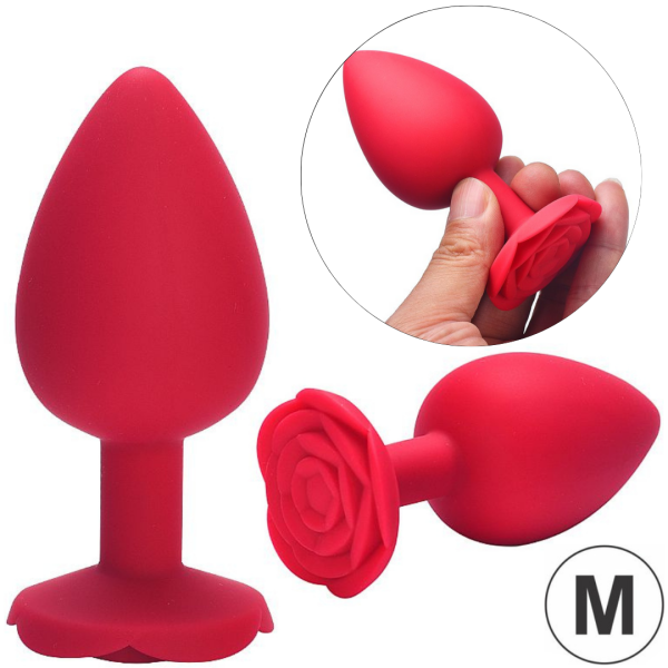 Plug Anal Vermelho em Silicone Com Formato de Rosa 8,5x3,5cm