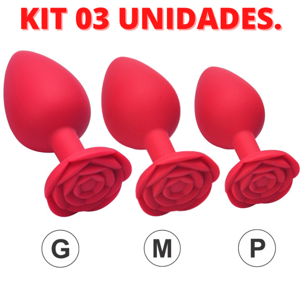 Kit de Plug Anal Formato de Rosa Com 03 Tamanhos P,M,G - Image 2