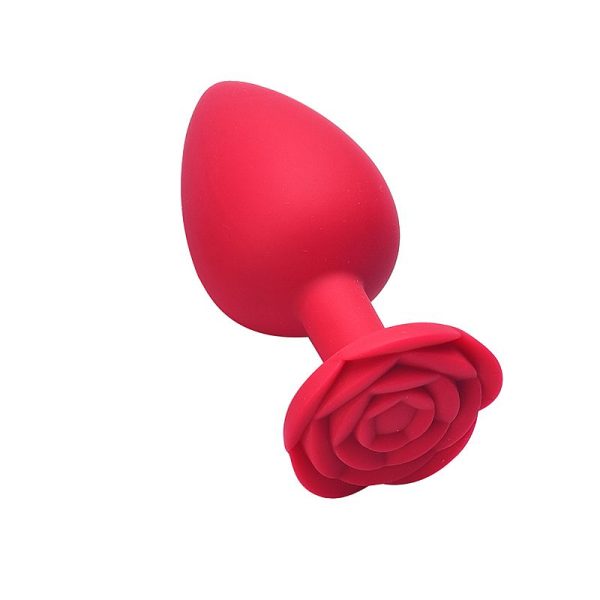 Plug Anal Grande em Silicone Vermelho Flexível Com Formato de Rosa - Image 3