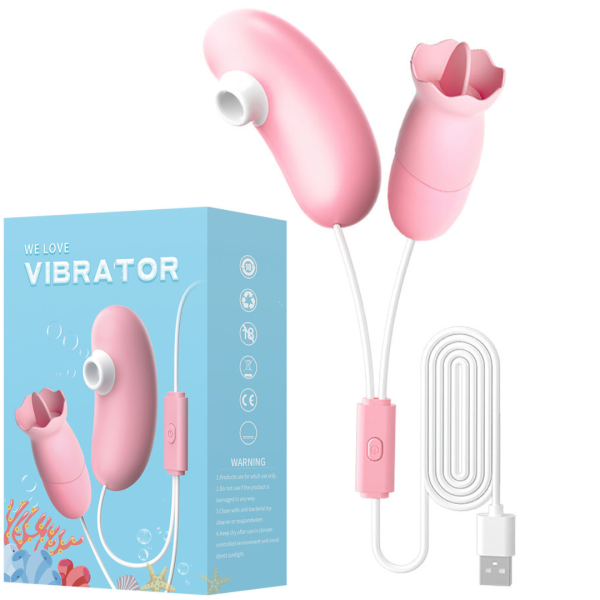 Vibrador Duplo Com Sugador E Bullet com Língua 12 Vibração