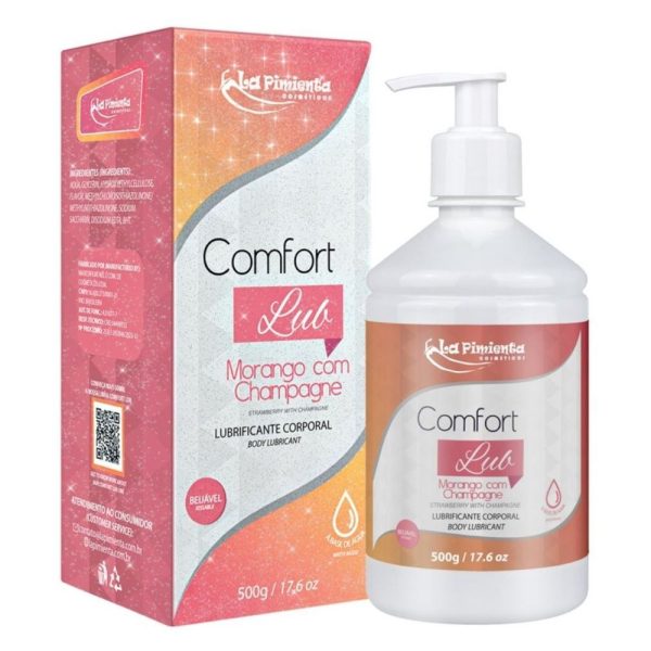 Lubrificante Comfort Lub Beijável 500G Morango com Champagne