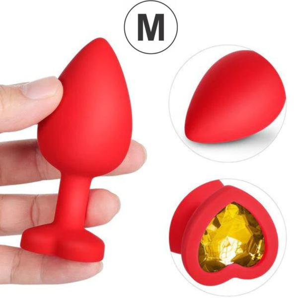 Plug Anal Médio em Silicone Aveludado Joia Formato Coração