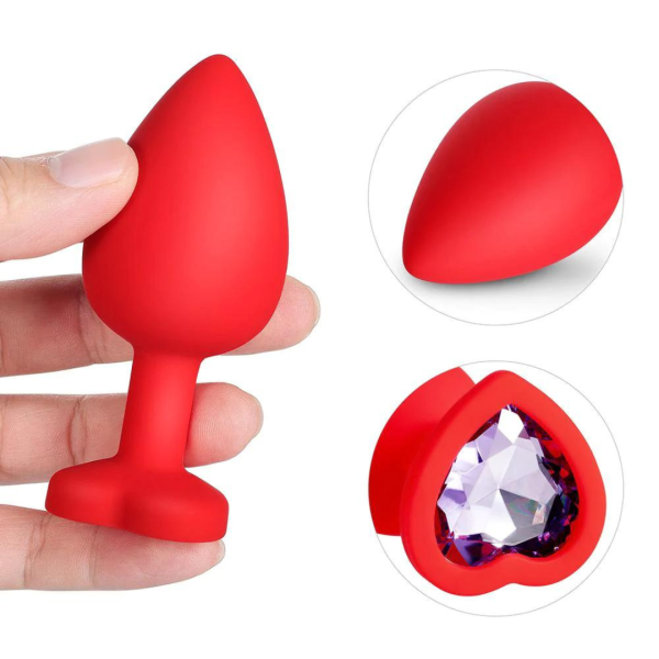 Plug Anal Médio em Silicone Aveludado Joia Formato Coração - Image 3