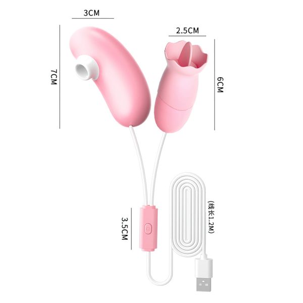 Vibrador Duplo Com Sugador E Bullet com Língua 12 Vibração - Image 8