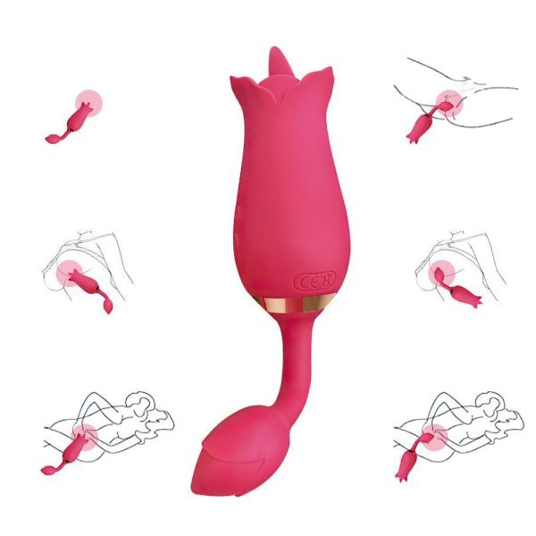 Vibrador Duplo com Lingua Massageadora + Plug Anal Aveludado - Image 8