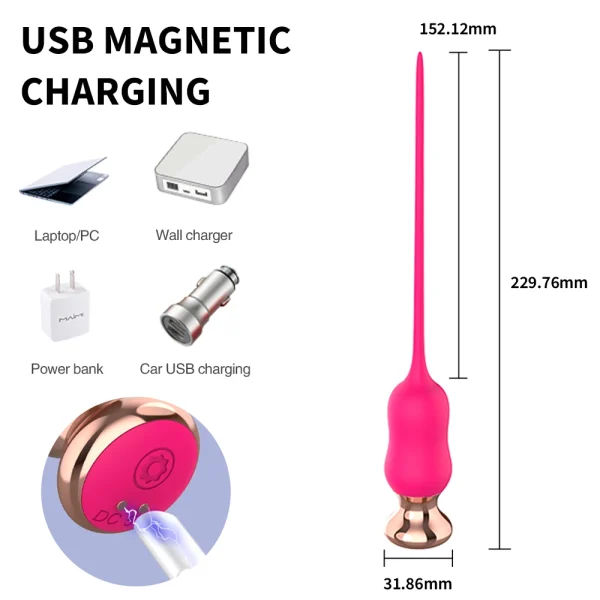 Vibrador Penis Plug Uretral e Estimulador Clitoriano - USB - Image 7