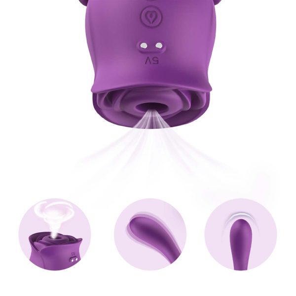 Vibrador Formato Rosa Ponto G Com Pulsação para Clitóris USB - Image 8