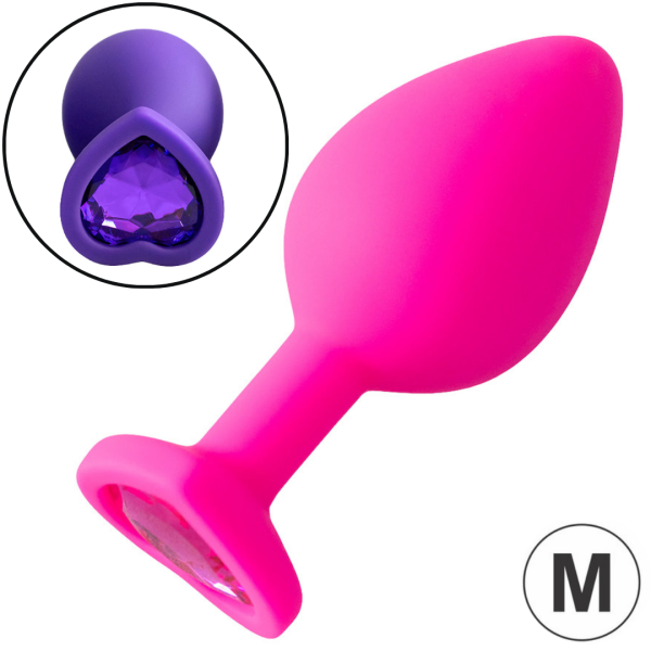 Plug Anal Joia de Coração em Silicone Rosa 8x3,5CM Tamanho M