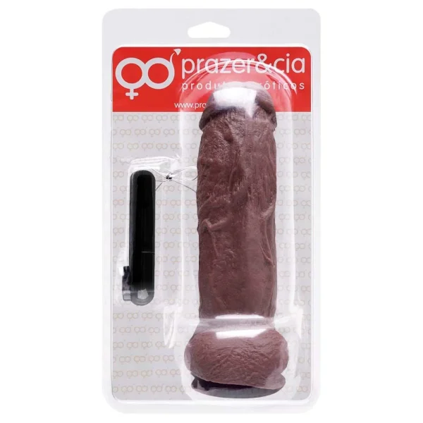 Pênis Borracha Vibro Externo 23,3X5,6Cm Marrom Prazer E Cia - Image 5