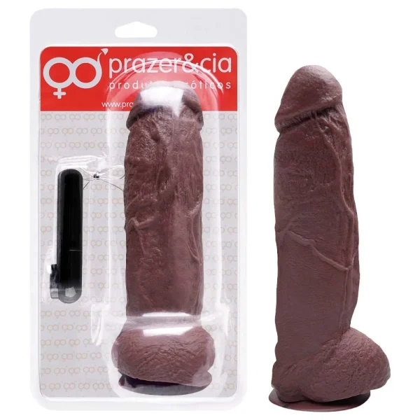 Pênis Borracha Vibro Externo 23,3X5,6Cm Marrom Prazer E Cia - Image 4