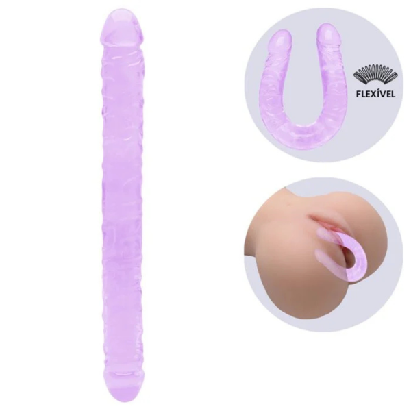 Pênis Ponta Dupla Rosa Flexível com Veias Texturizada 33x3CM - Image 4