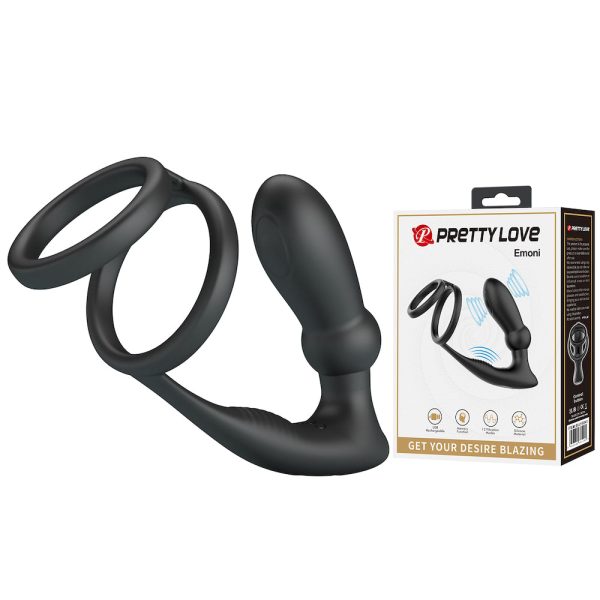 Anel Peniano com Plug Anal Com Vibrador e Pulsação Emoni USB