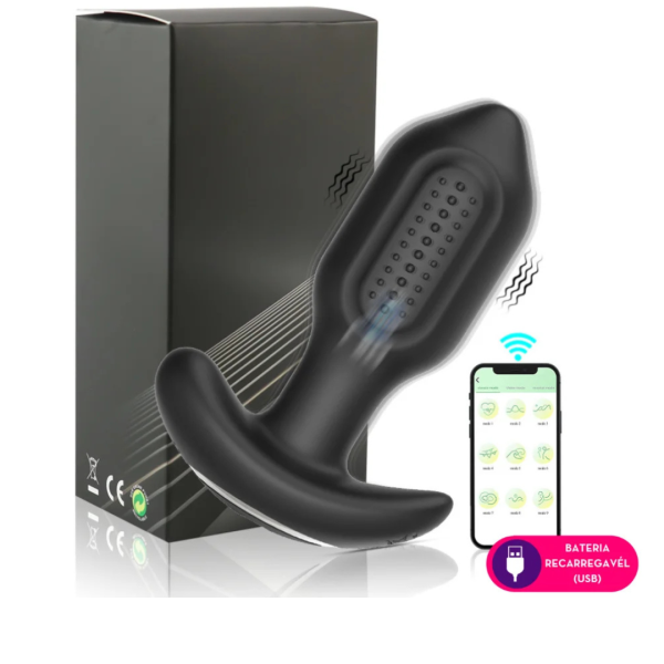 Plug anal vibratório - Aplicativo silicone com rotação 360°