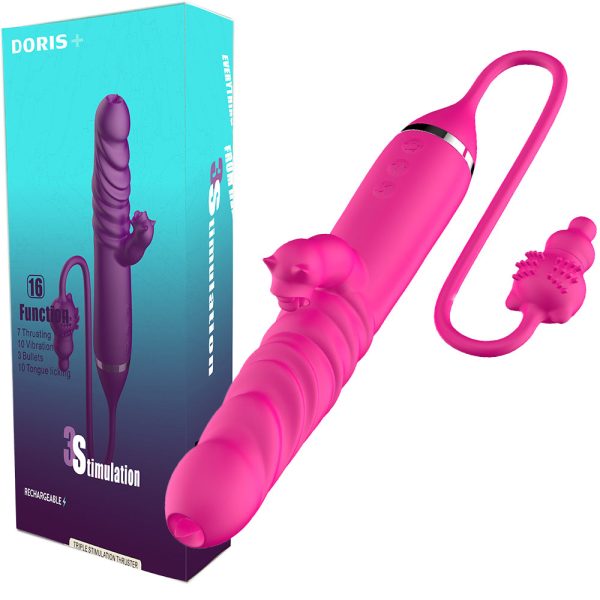 Vibrador Tripla Estimulação Vai e Vem Aveludado Recarregavel
