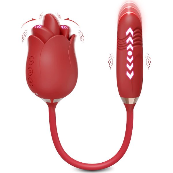 Vibrador Formato Rosa Com Vai e Vem e Boca Estimuladora USB - Image 2