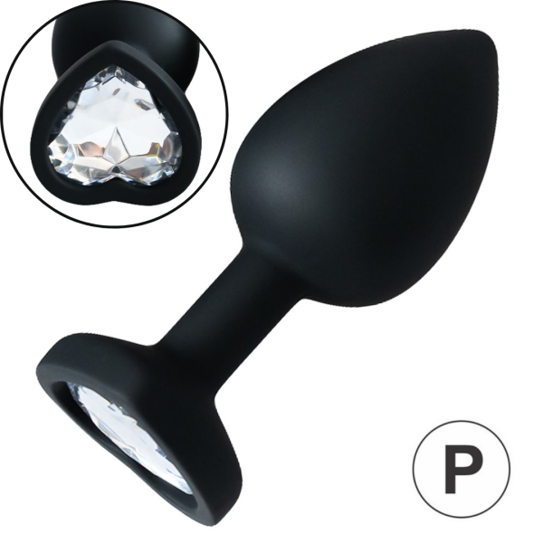 Plug Jóia em Silicone Preto Formato de Coração - Tamanho P