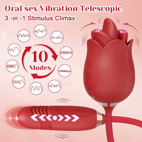 Vibrador Formato Rosa Com Vai e Vem e Boca Estimuladora USB - Image 10