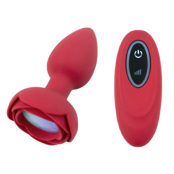 Plug Anal Flor Vermelho com LED 10 Velocidades Controle USB