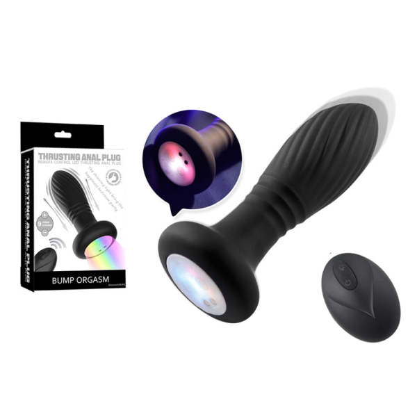 Plug Anal LED com Vibrador e Movimetos Vai e Vem + Controle