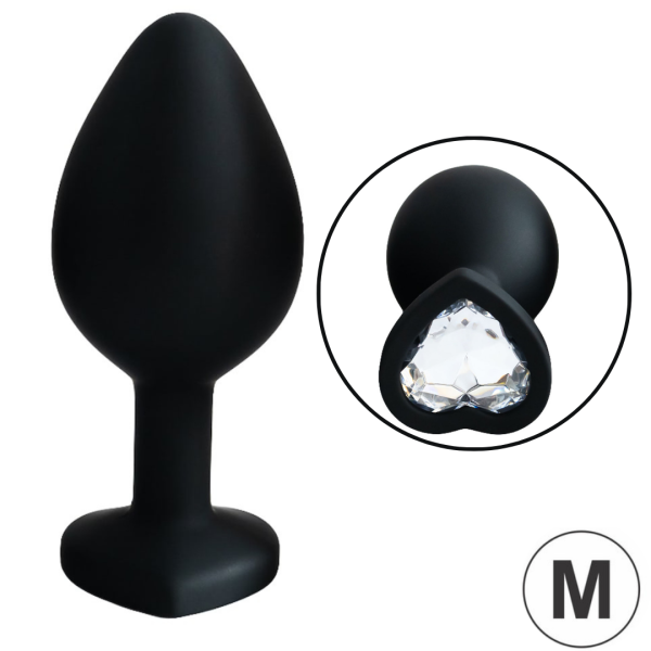 Plug Jóia em Silicone Preto Formato de Coração Tamanho M