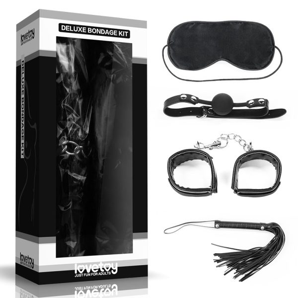 Kit Bondage Luxo com 4 Peças Mascara,Mordaça,Venda e Chicote