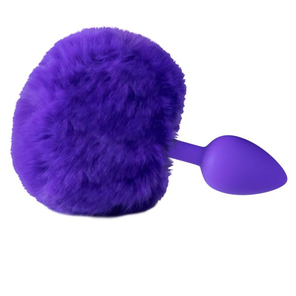 Plug Anal Cônico Silicone Roxo com Rabo Coelho - Tamanho P