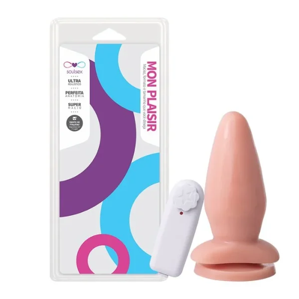Plug Anal com Vibrador Externo Bege 14X5,4Cm Multivelocidade
