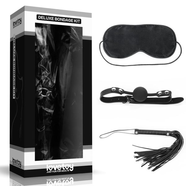 Kit Bondage Luxo com 3 Peças Mordaça,Venda e Chicote LOVETOY
