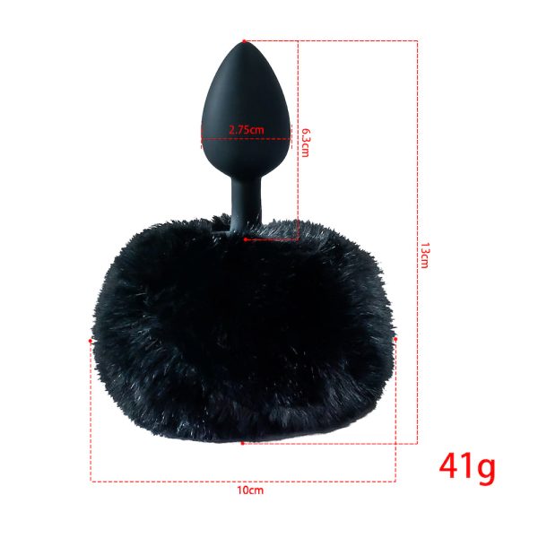Plug Anal Cônico Silicone Preto com Rabo Coelho - Tamanho P - Image 2