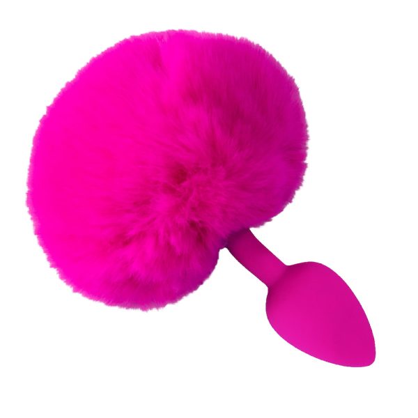 Plug Anal Cônico Silicone Pink com Rabo Coelho - Tamanho P