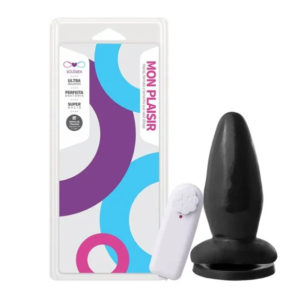 Plug Anal c/ Vibrador Externo Preto 14X5,4Cm Multivelocidade