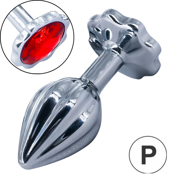 Plug Anal Com Joia e Textura de Listras Verticais Tamanho P