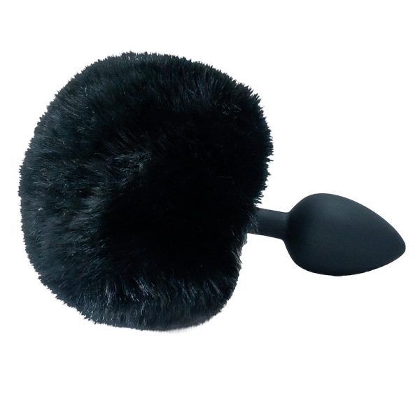 Plug Anal Cônico Silicone Preto com Rabo Coelho - Tamanho P - Image 4