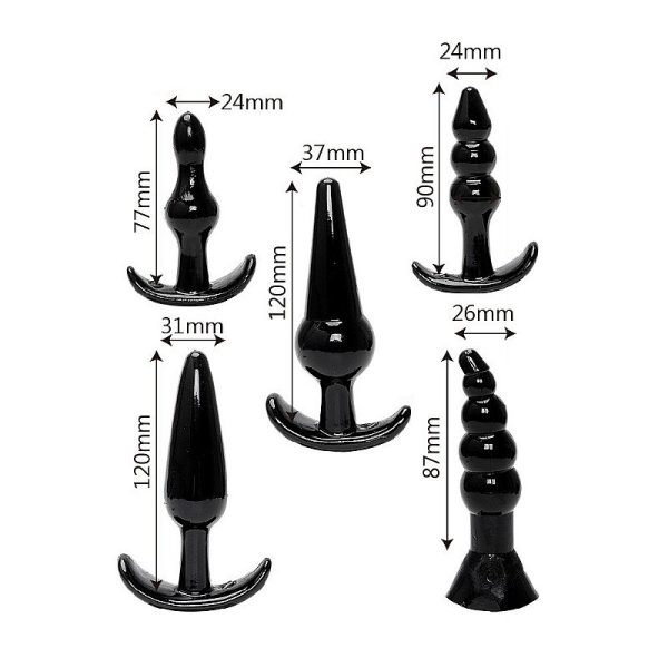 Kit com 5 Plug Anal Iniciante em Silicone na Cor Preta - Image 2