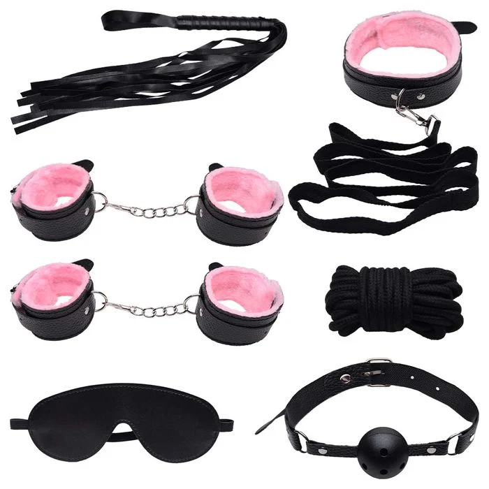 Kit Bondage Sado Fetiche na Cor Preto com Rosa - 07 Itens - Imagem 4