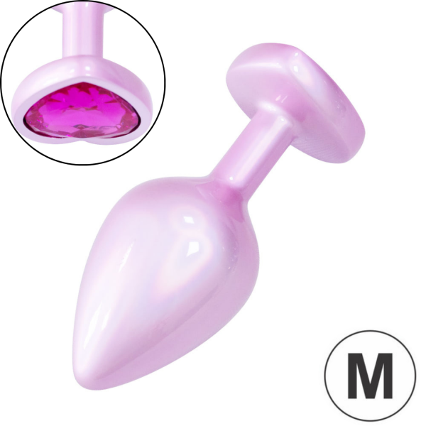 Plug Anal Coração de Luxo Rosa com Pedra Joia Tamanho M