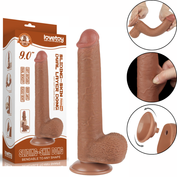 Pênis Realístico Pele Deslizante Dupla Camada Marrom - 22cm