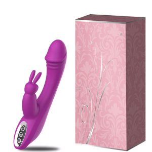 Vibrador Recarregável com Ponta Formato Glande e Estimulador Coelho - Aixi
