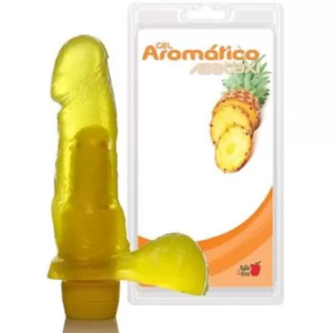Pênis Realístico Gel Aroma Abacaxi - 16,5x4 cm com escroto e vibrador