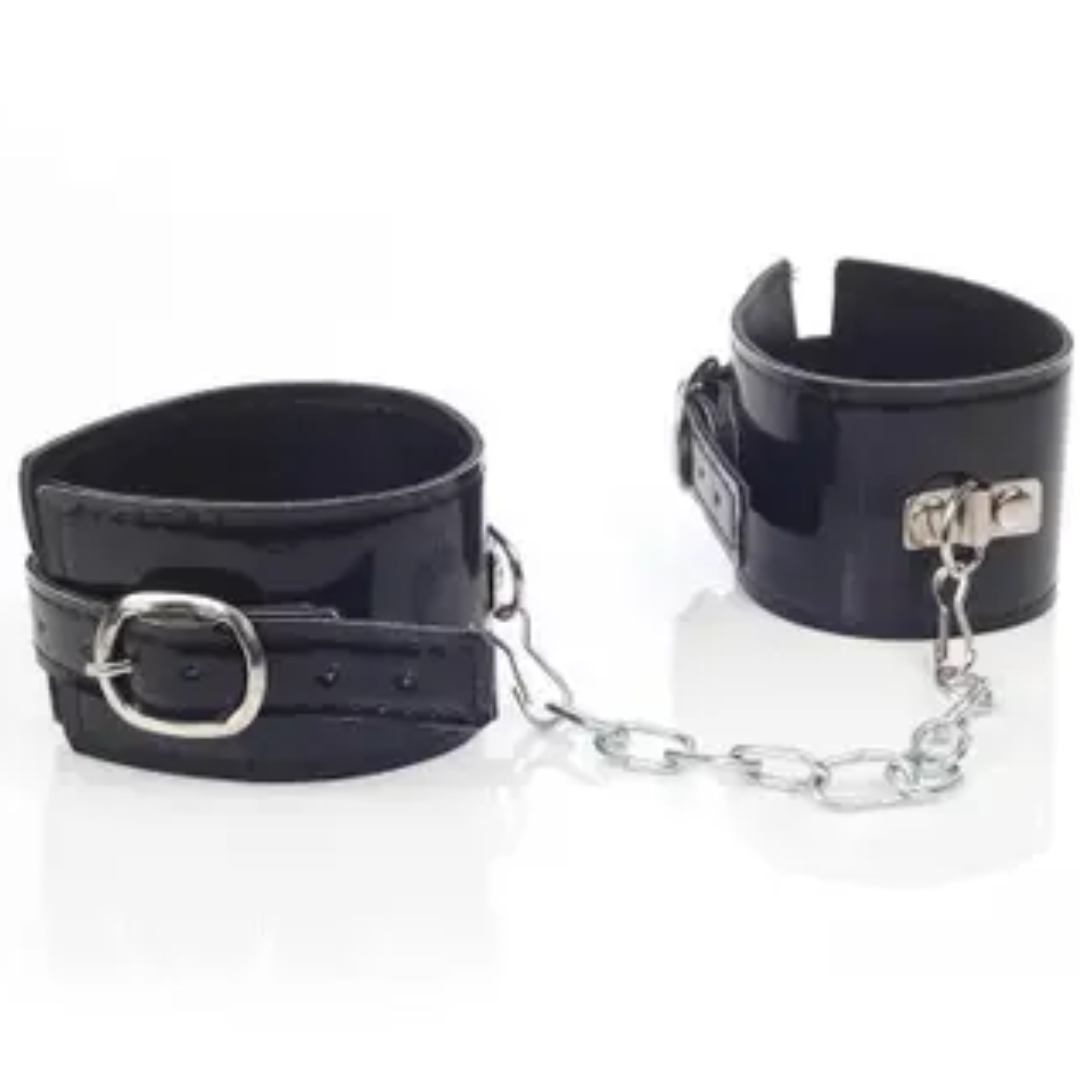Algema Erótica para Punhos ou Tornozeleira em Vinil Preta - Sex shop