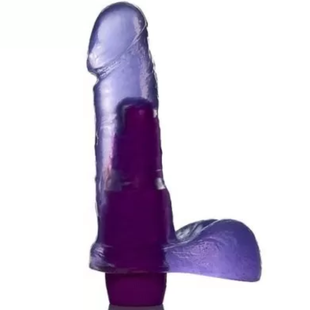 Pênis Realístico Prótese com Escroto Gel Aroma Uva - 16,5x4 cm com vibrador - Imagem 2