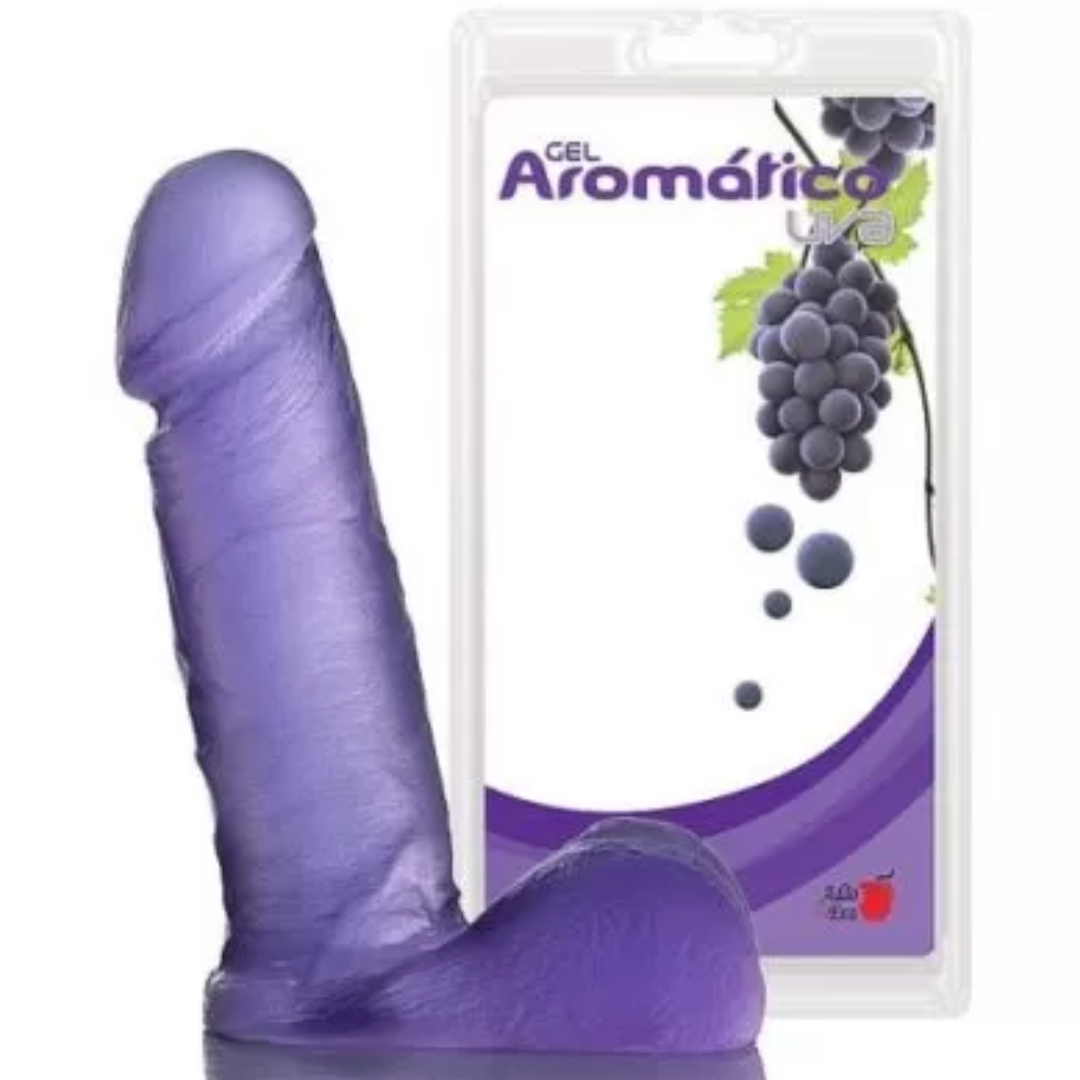 Pênis Realístico Prótese com Escroto Gel Aroma Uva - 16,5x4 cm em gel - Sexshop