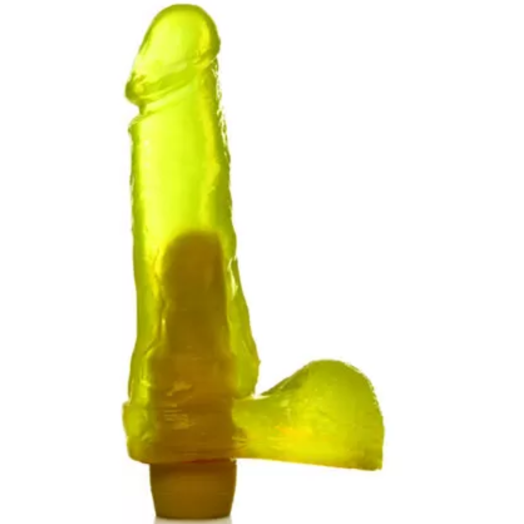 Pênis Realístico Gel Aroma Abacaxi - 16,5x4 cm com escroto e vibrador - Imagem 3