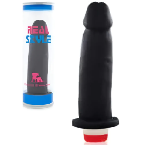 Pênis Real Peter Style Preto 16 cm Com Vibrador - Sex Shop