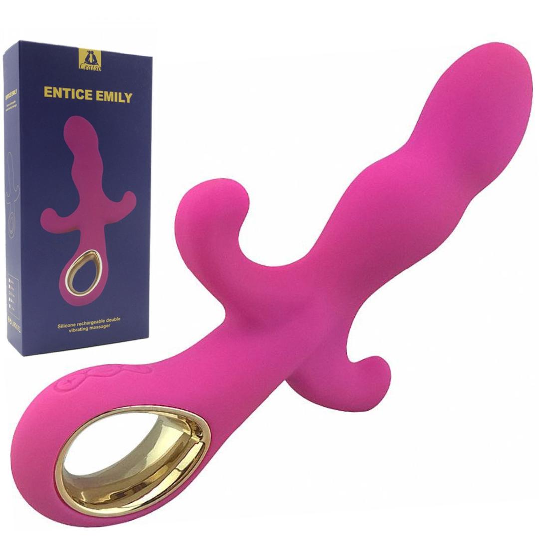 Vibrador Triplo de Luxo Anal e Clitoriano Silicone Recarregável Aveludado