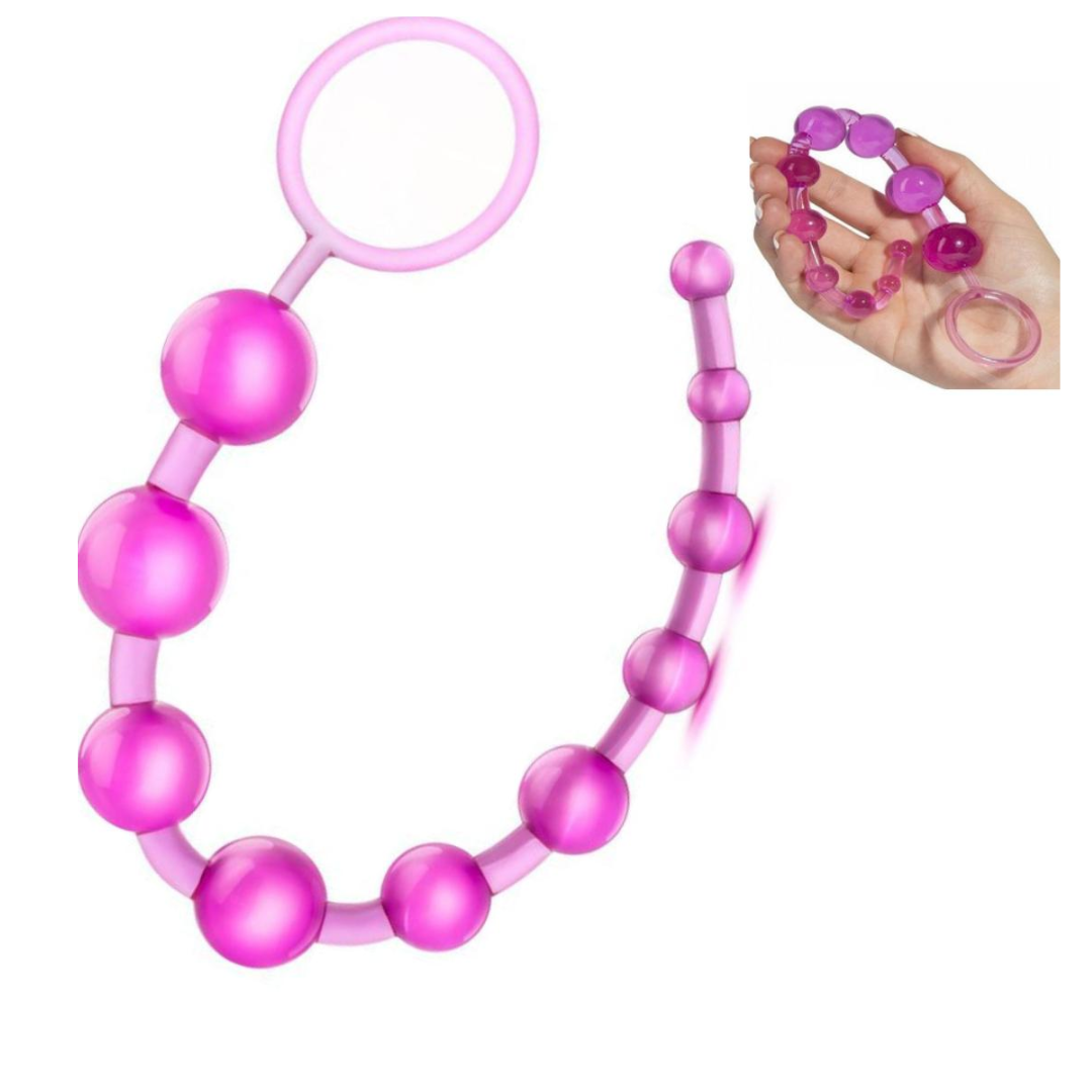 Plug Anal Com 10 Bolinhas em Silicone com Alça de Segurança - Sex shop
