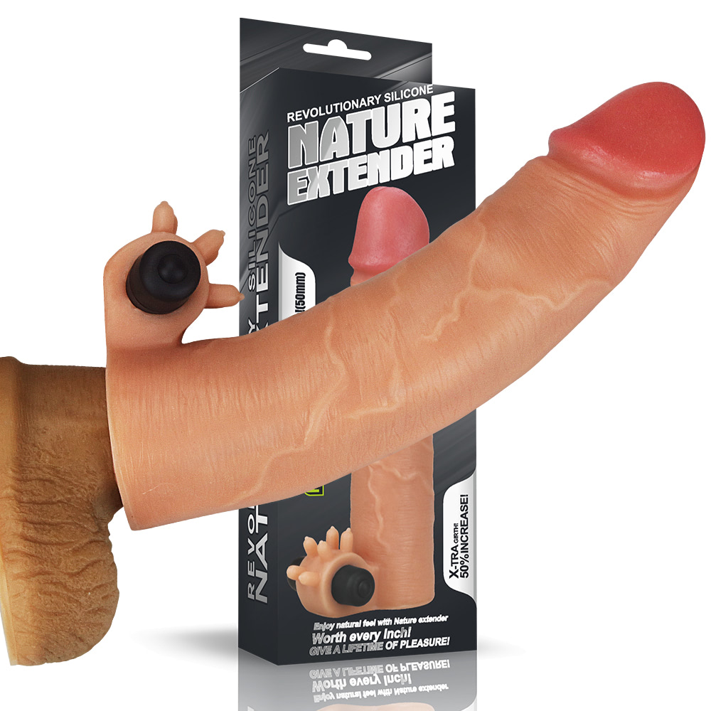 Capa Peniana com Extensor de 5 cm com Estimulador Clitoriano e Cápsula Vibratória - LOVETOY NATURE EXTENDER
