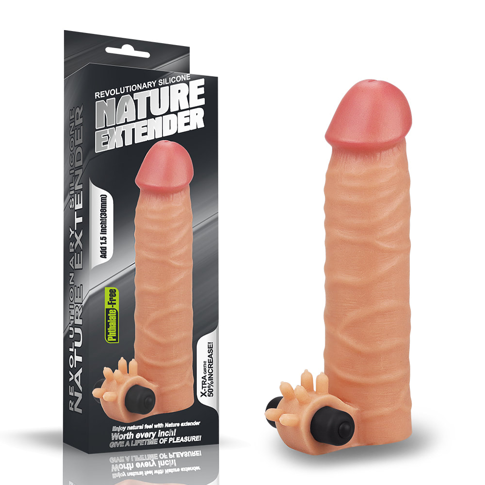 Capa Peniana com Extensor de 3,8 cm, Estimulador Clitoriano com Cápsula Vibratória - LOVETOY NATURE EXTENDER - Sexshop - Imagem 3