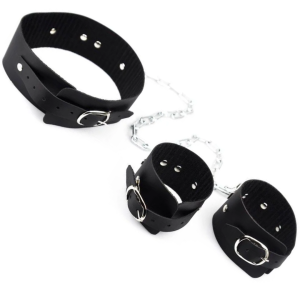 Coleira e Algemas com Corrente 50cm Dominatrixxx - Sexshop