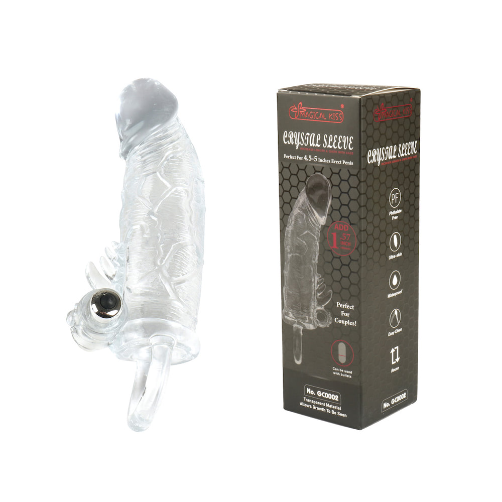 Capa Peniana Transparente C/ Vibrador e Anel de Escroto 19CM
